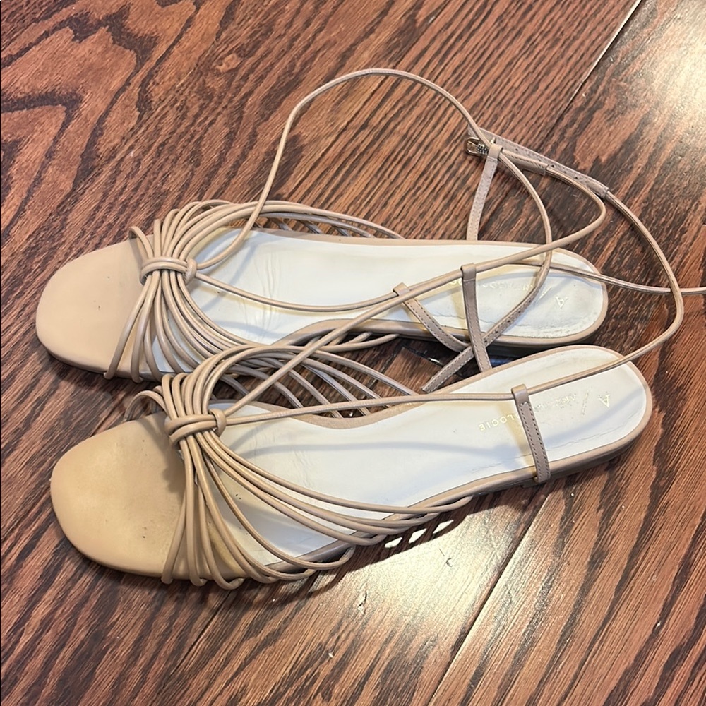 Anthropologie Leather Tan Strappy Sandals with Ankle Ties